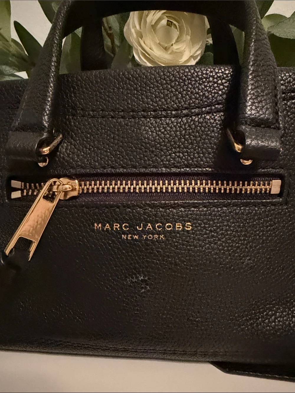 Marc Jacobs Black Pebbled Leather Mini Satchel with Gold Hardware